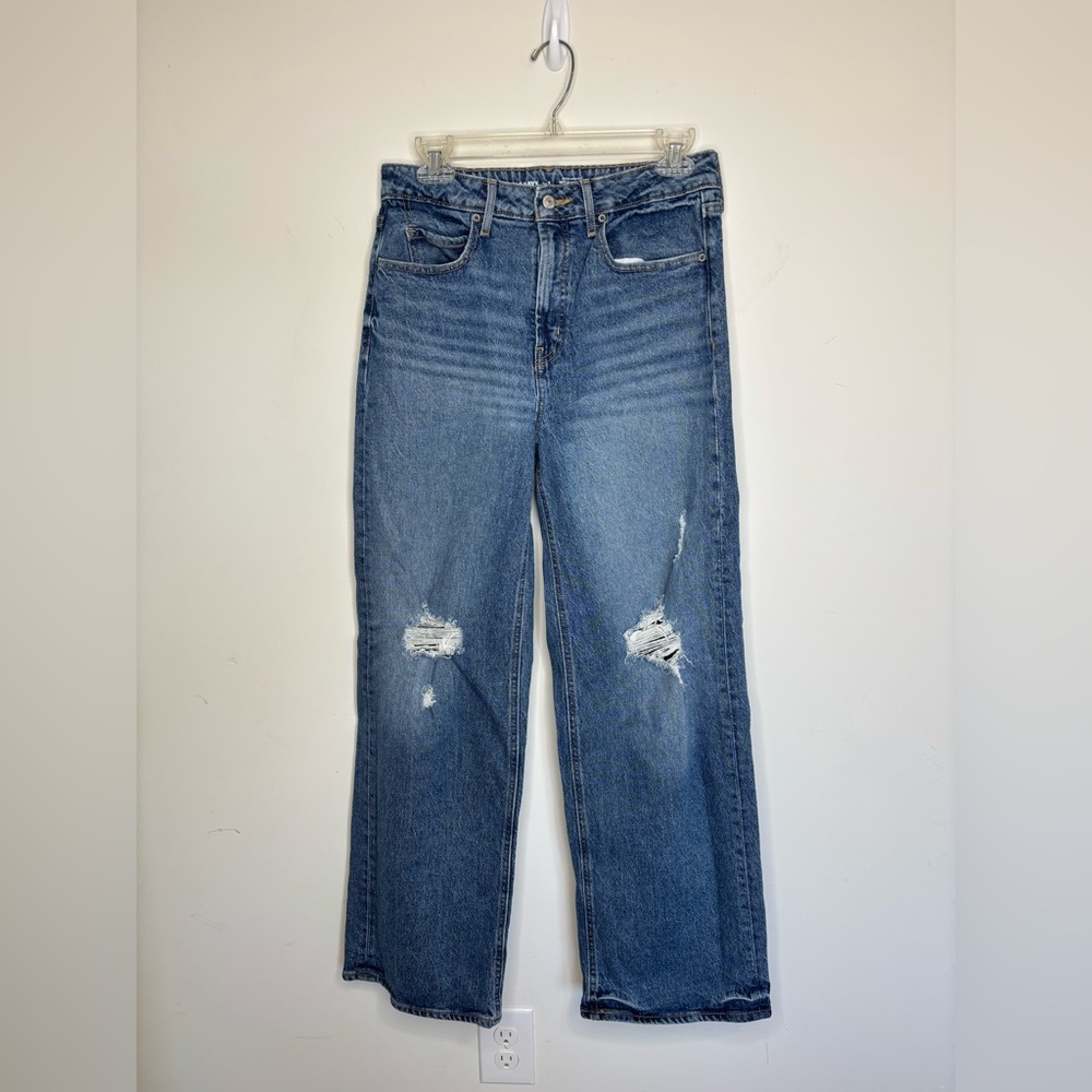 BN12 OLD NAVY Extra High Rise Sky Hi Wide Leg Jeans Size 8 Distressed Streetwear